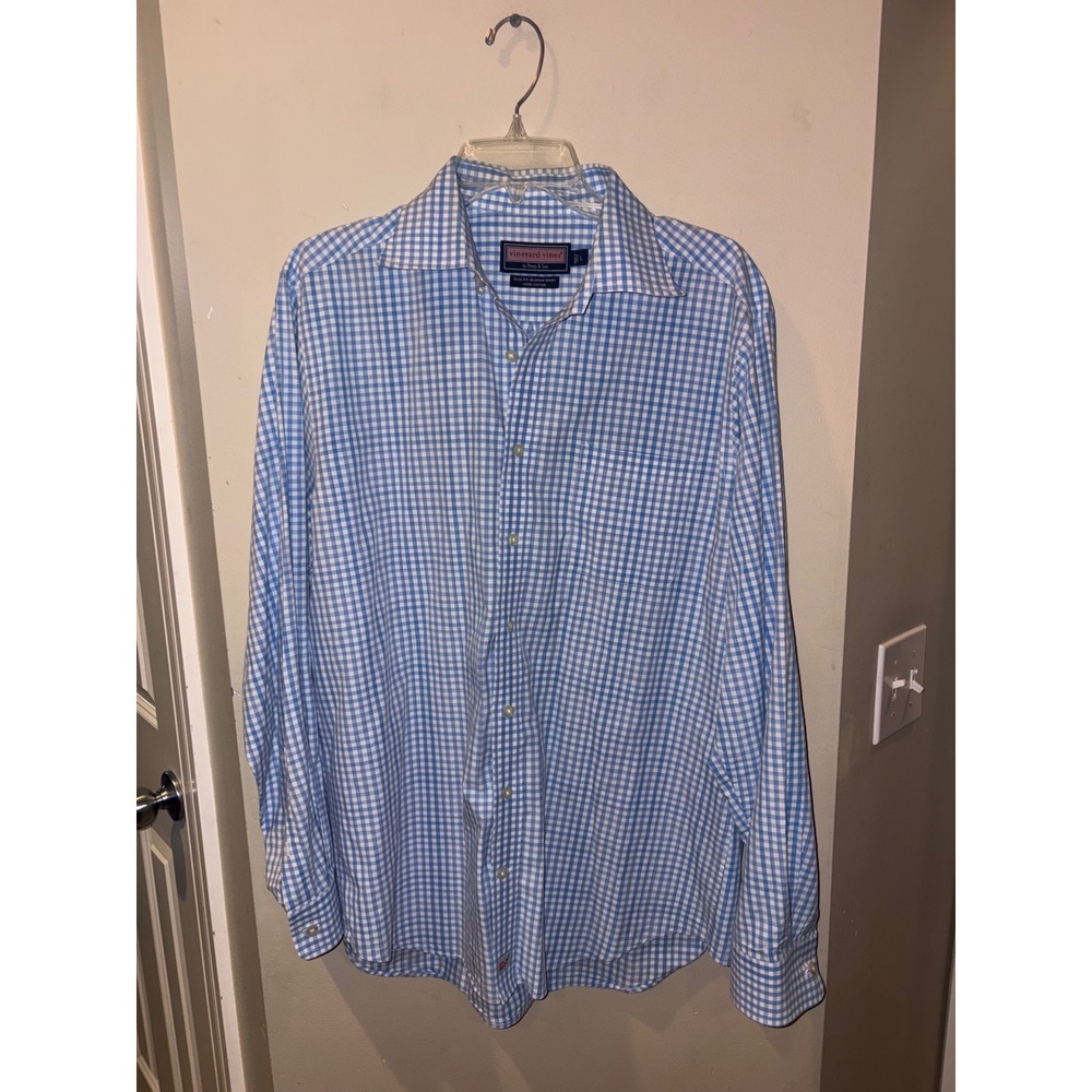 Vineyard Vines Slim Fit Murray Shirt Blue White Gingham Cotton Mens Large